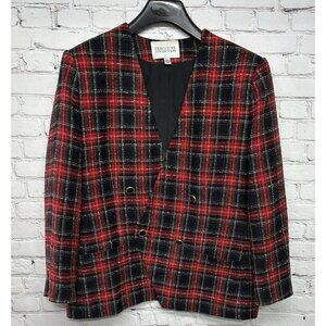 Vtg Executive Collection Red Green Plaid Holiday Christmas Party Blazer Sz 22